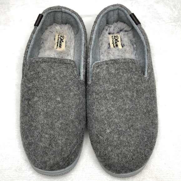 Dluxe by Dearfoams Christina Loafer Quilted Slippers Gray XL US 11 12 - Picture 15 of 16